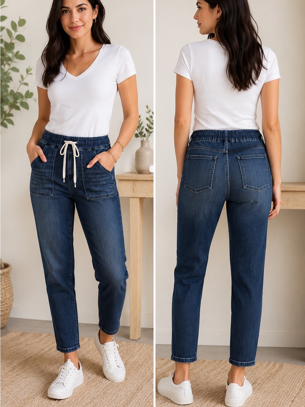 Judy Blue High Rise Drawstring Denim Joggers Dark Wash Stretch Jeans Size 7/28